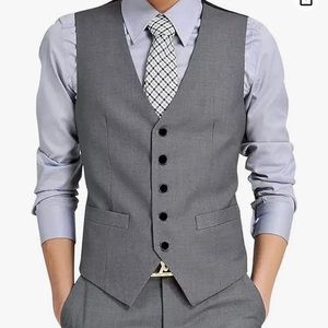 Men's V-Neck Suit Vests Formal Slim-Fit Business Dress Gray w/Pocket Size S